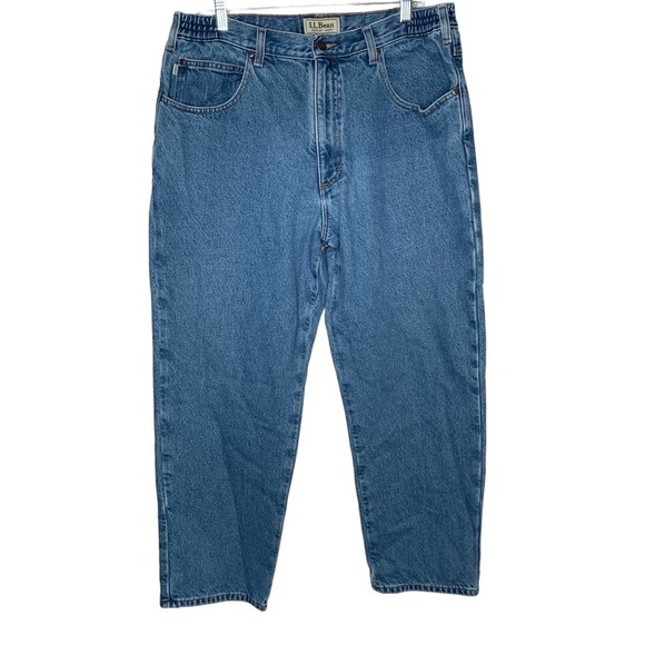 LL Bean Lined Comfort Waist Insulated Jeans Mens Size 37x29 Blue - Picture 1 of 4